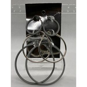 3For$20 Gray Hoop Earrings 3 Pair Matte Minimalist Rubber Coated Light